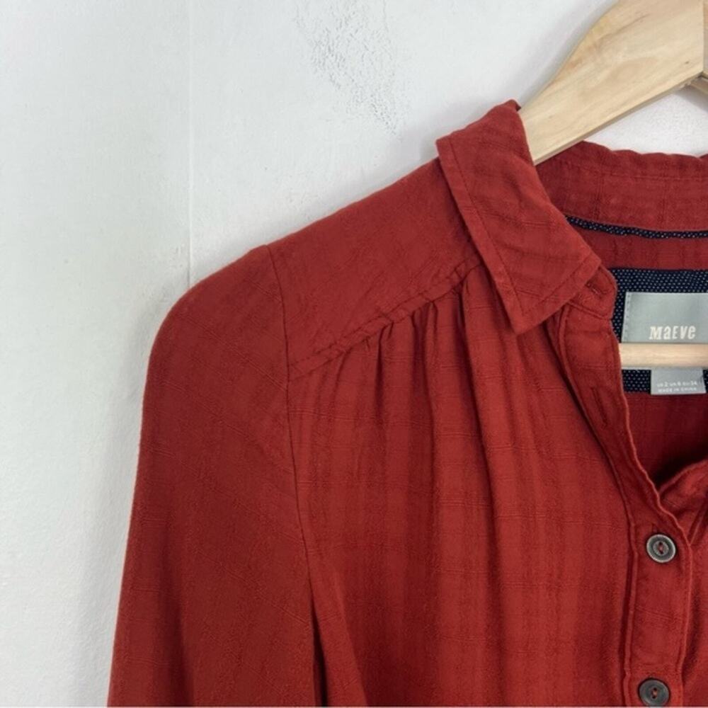 Anthropologie Rust Red Button-Front Mini Dress - Picture 4 of 16